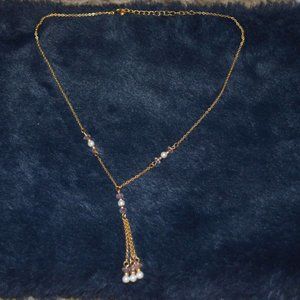Necklace Golden Coat Chain Faux Pearl Crystals Pendant Fastener Chocker